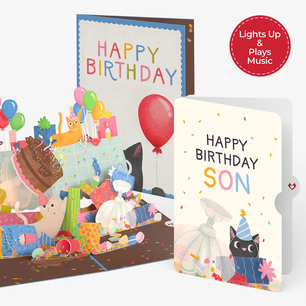 Birthday Cat-astrophe Music and Lights Pop-Up Card and Sentiment Set for Son