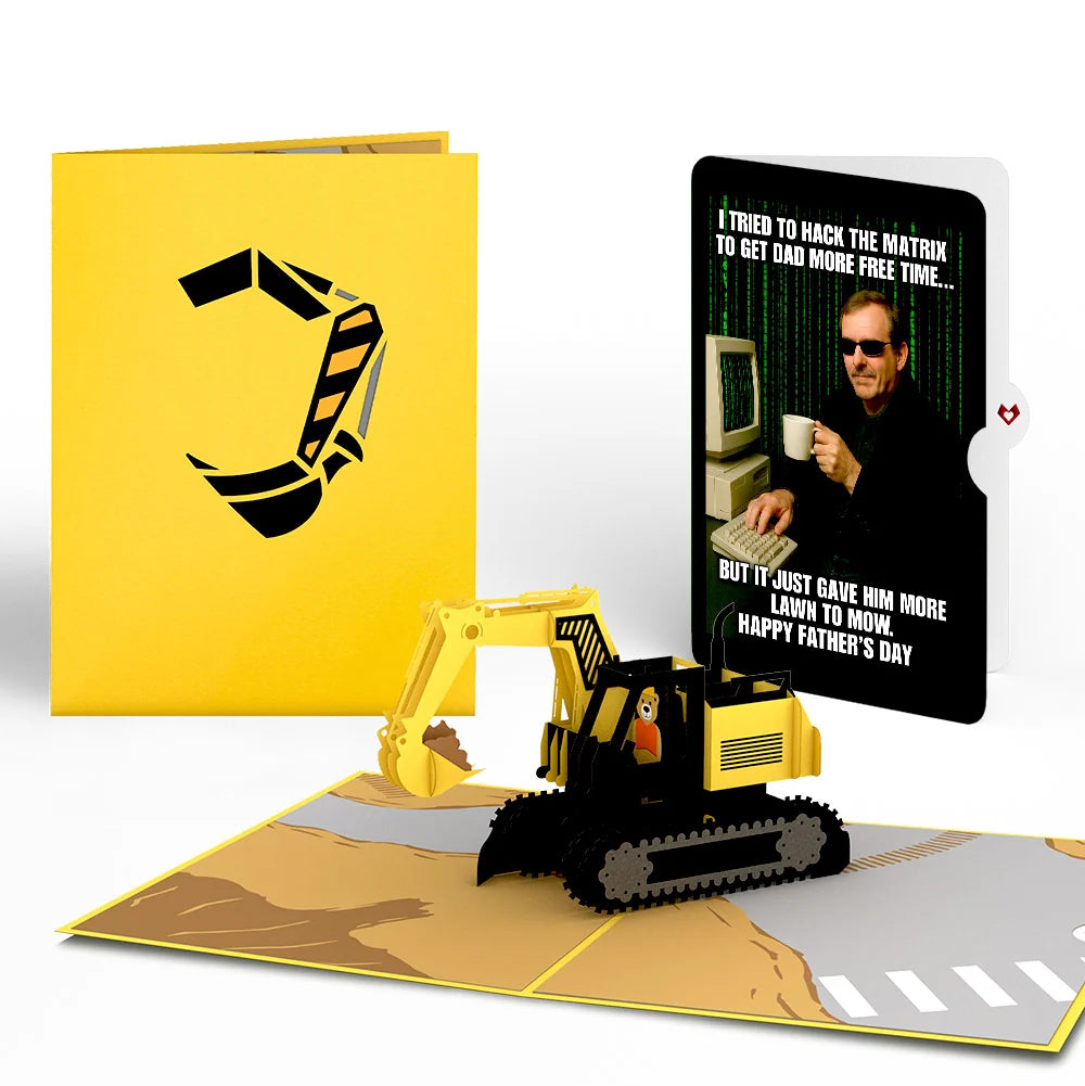 Excavator Father's Day Pop-Up Card and Matrix Hacker Sentiment Set