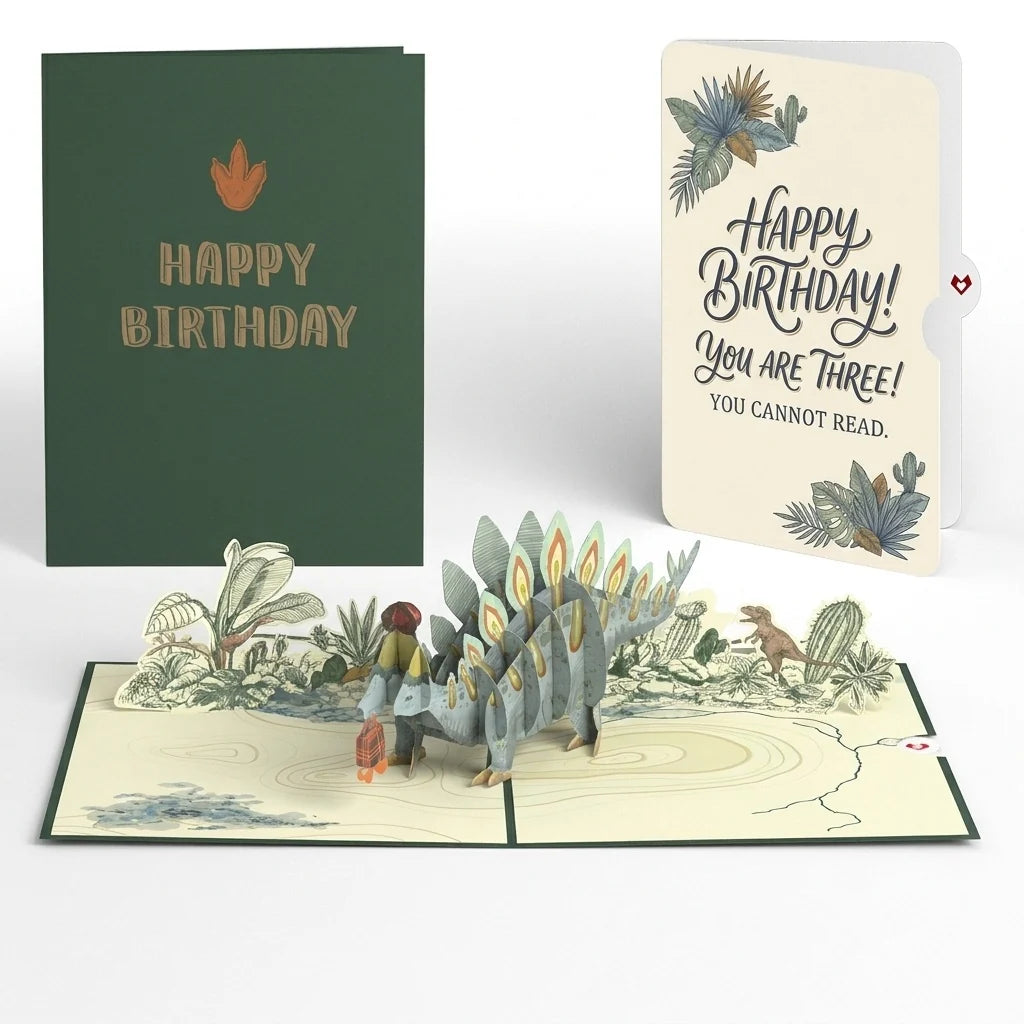 Stegosaurus 3rd Birthday Pop-Up Card and Sentiment Set