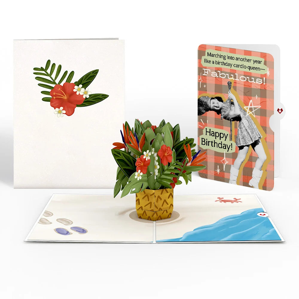 Tropical Flower Basket Birthday Pop-Up Card and Cardio Queen Sentiment Set