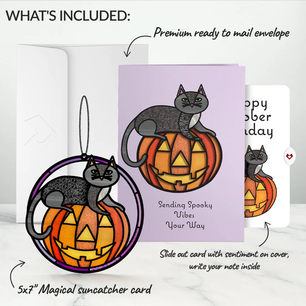 Spooky Vibes Halloween Cat Suncatcher Card and October Birthday Sentiment Set