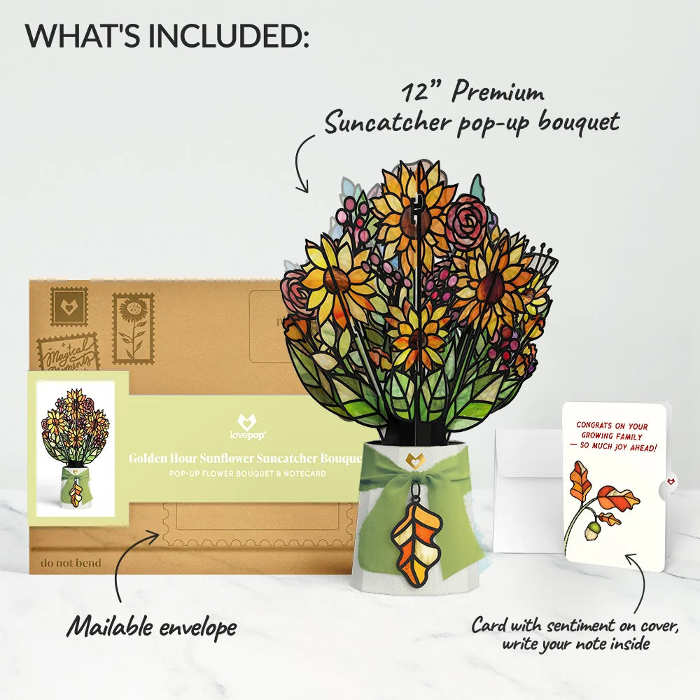 Golden Hour Sunflower New Baby Suncatcher Bouquet and Sentiment Set