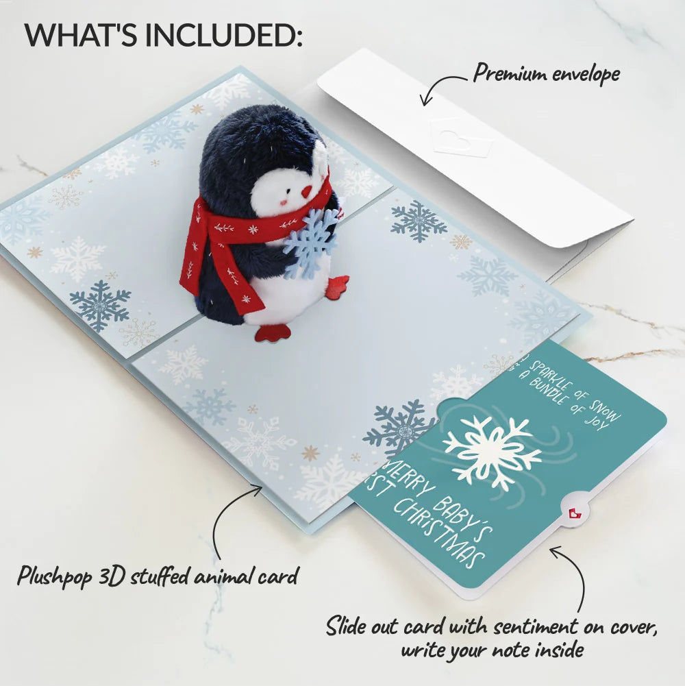 'Warm Winter Wishes' Holiday Penguin Plushpop Card and Sentiment Set for Baby