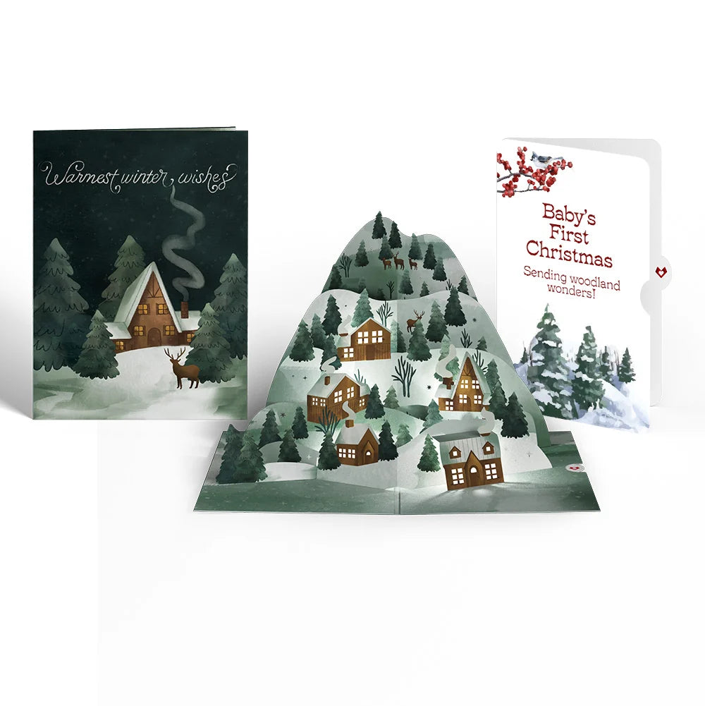 Winter Wishes Mountain Village First Christmas Light-Up Pop-Up Card and Sentiment Set for Baby