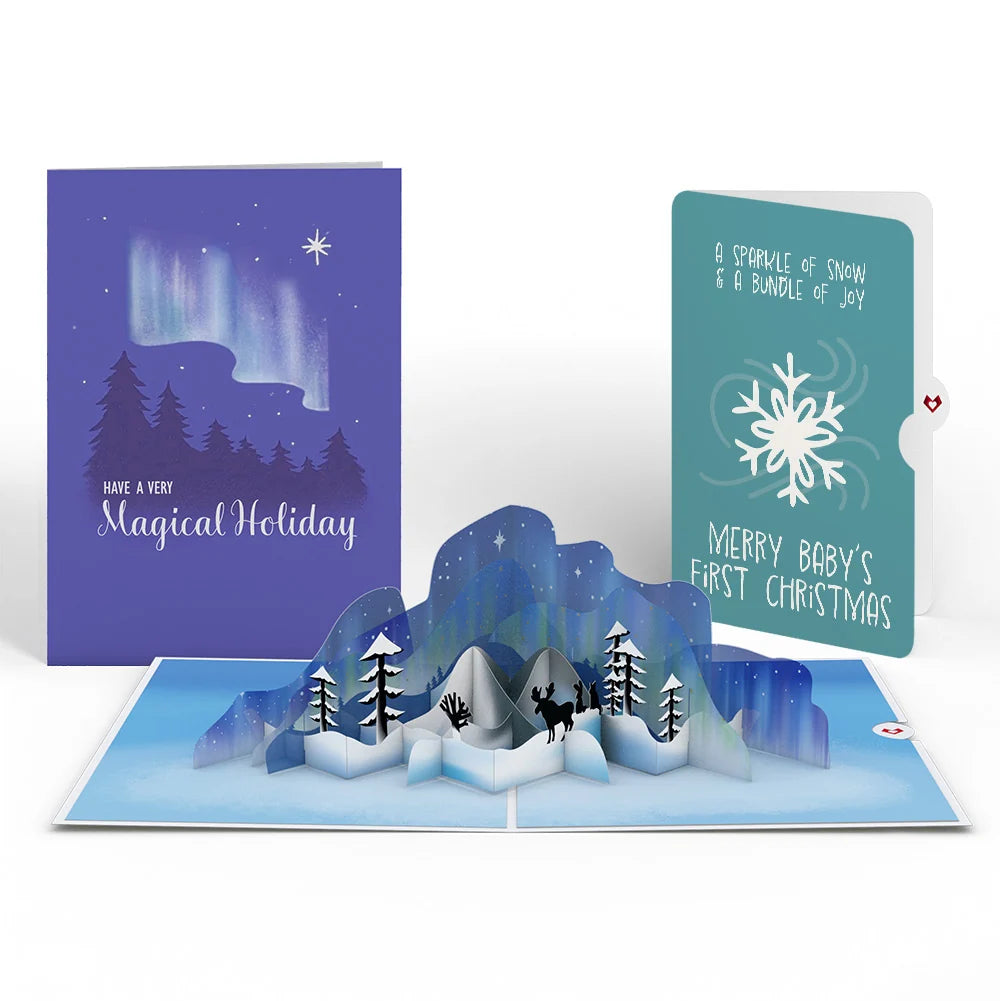 Winter Borealis Scene Pop-Up Card and Sentiment Set for Baby