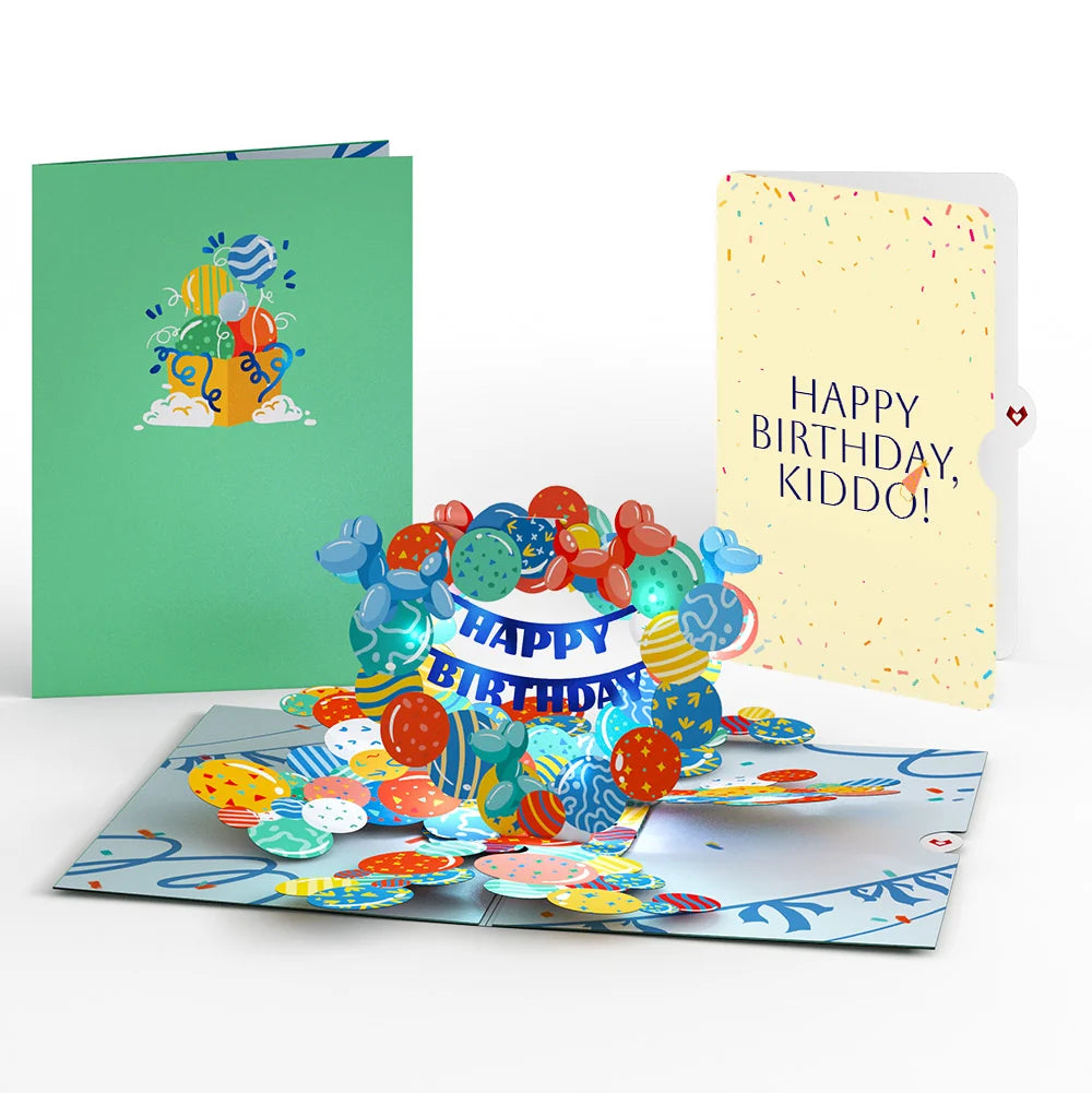 Happy Birthday Balloons Music and Lights Pop-Up Card and Sentiment Set for Kid