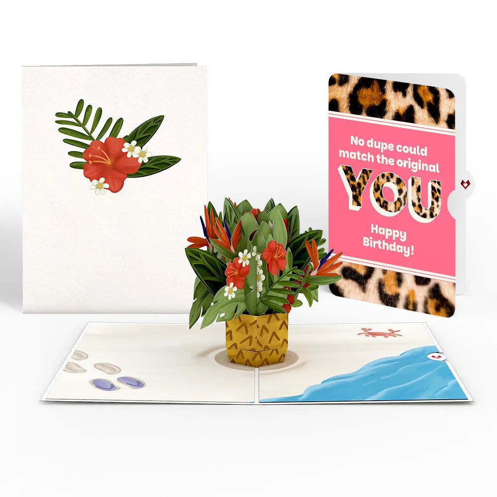 Tropical Flower Basket Birthday Pop-Up Card and The original YOU Sentiment Set