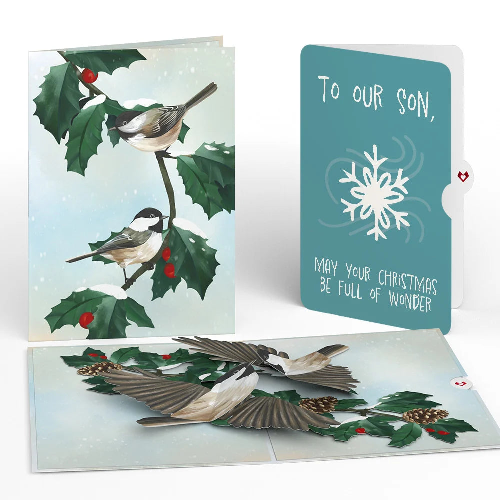 Winter Chickadees Pop-Up Card and Snowflake Christmas Sentiment Set for Son