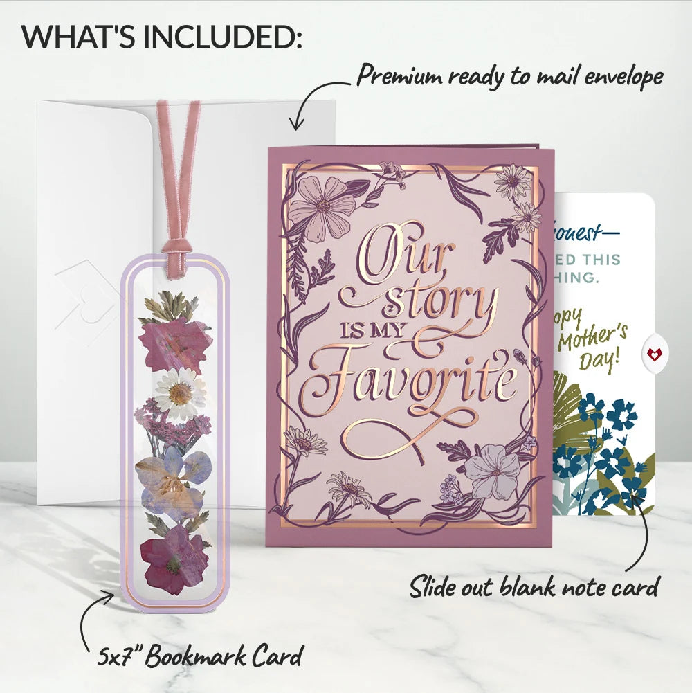 Our Story Mother’s Day Petal Pressed™ Bookmark Card and Layered Leaf Harmony Sentiment Set for Mom