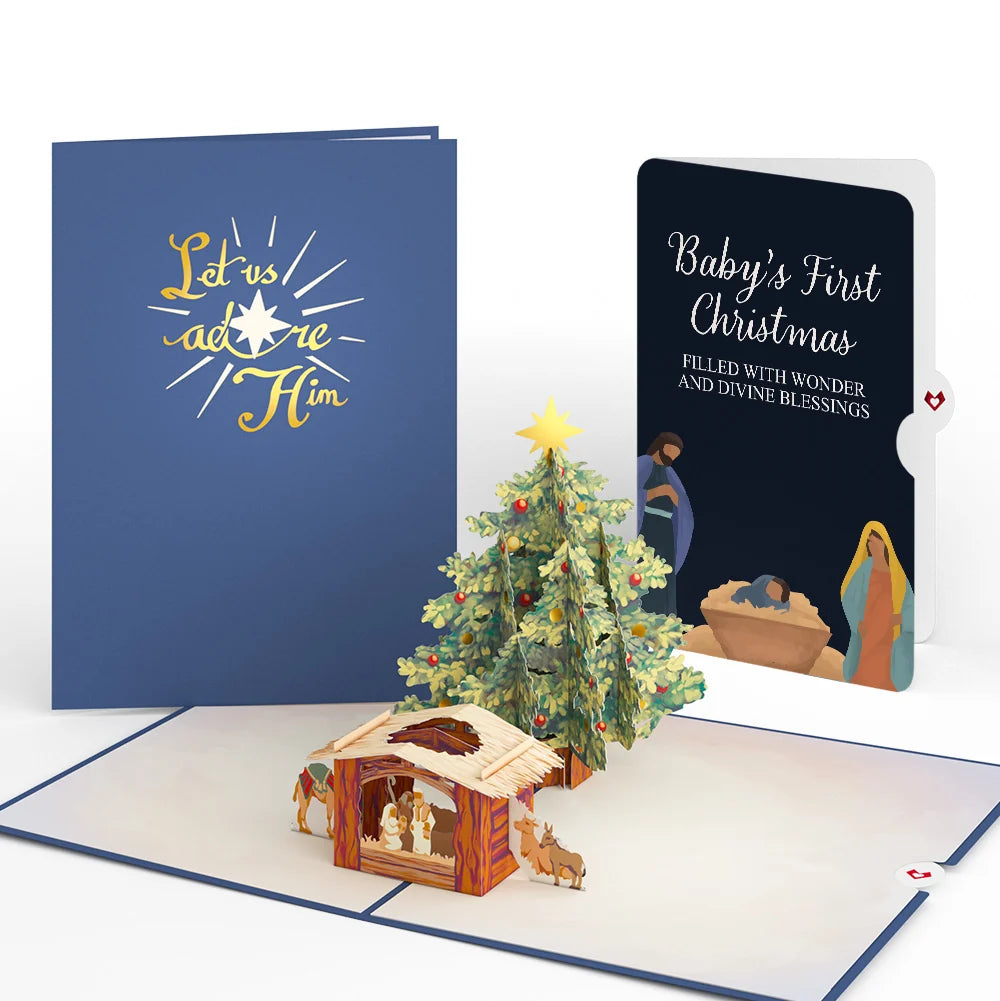 Nativity Christmas Tree Pop-Up Card and Sentiment Set for Baby