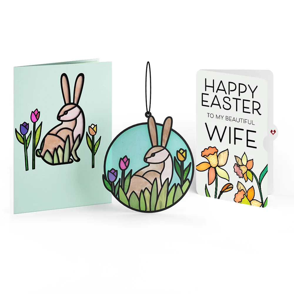 Springtime Bunny Easter Suncatcher Card and Sentiment Set for Wife