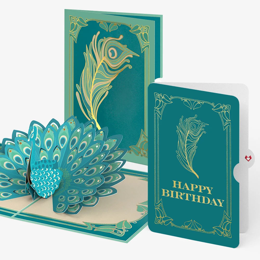 Art Deco Peacock Birthday Pop-Up Card and Sentiment Set