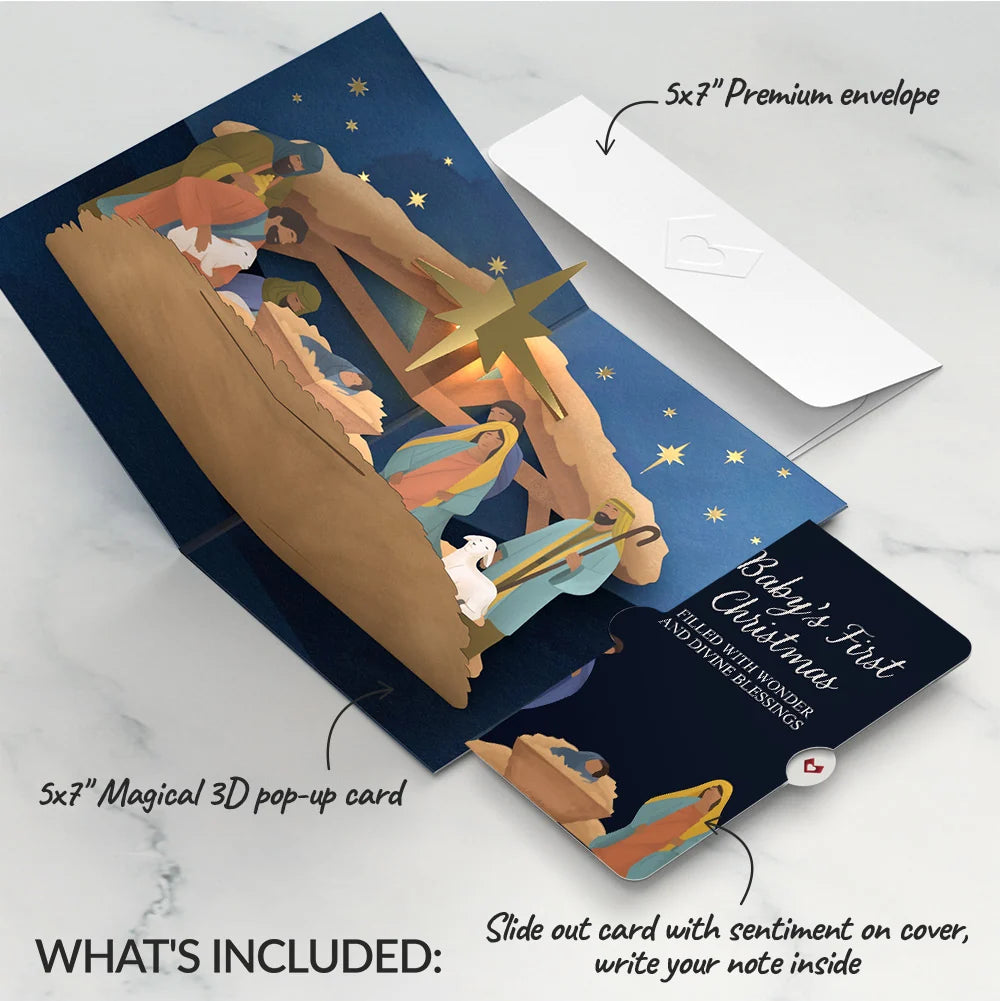 Oh Holy Night Nativity Christmas Light-Up Pop-Up Card and Sentiment Set for Baby