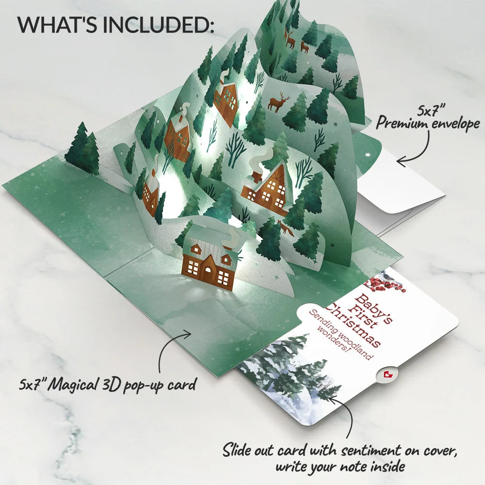 Winter Wishes Mountain Village First Christmas Light-Up Pop-Up Card and Sentiment Set for Baby