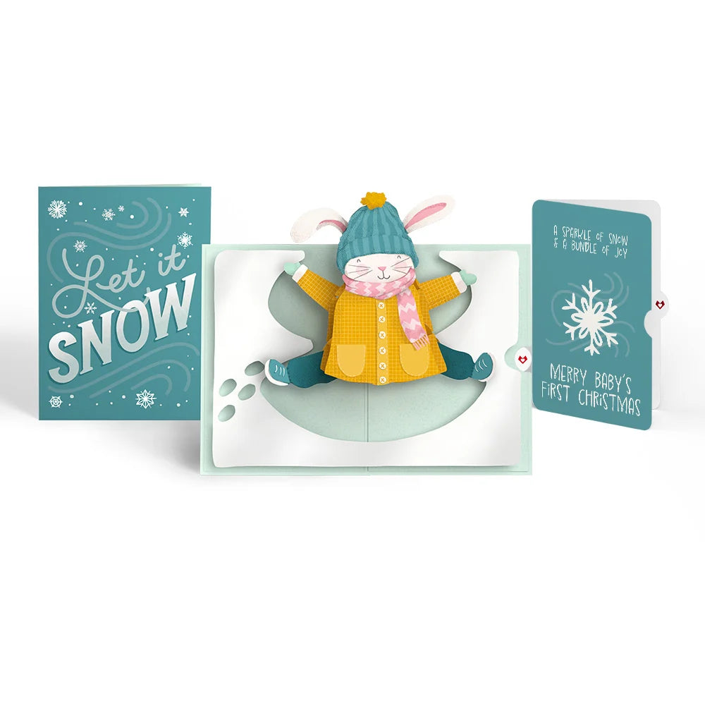Let It Snow Winter Bunny Pop-Up Card and Snowflake First Christmas Sentiment Set for Baby