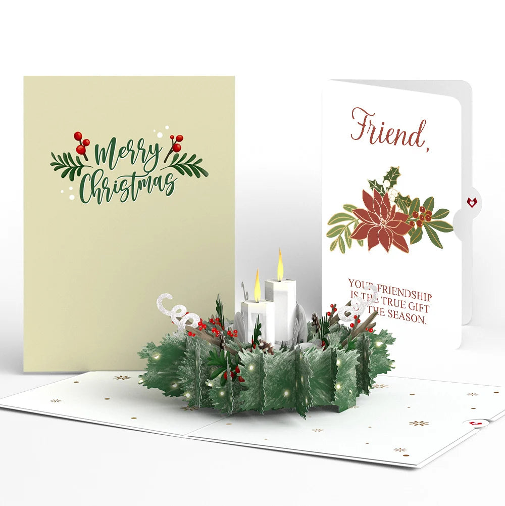 Winter Greens Christmas Candle Pop-Up Card and Poinsettia Sentiment Set for Friend