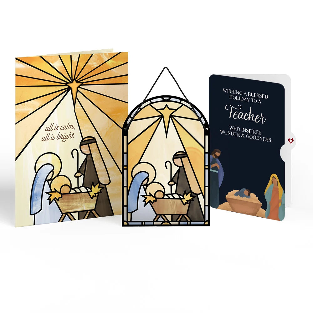 All Is Calm Nativity Christmas Suncatcher Card and Sentiment Set for Teacher