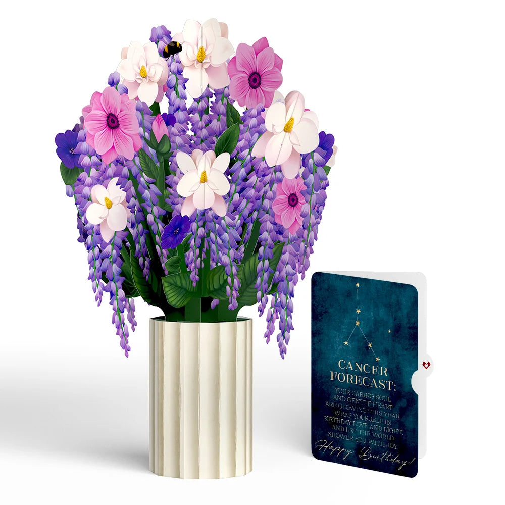 Wisteria Birthday Bouquet and Cancer Zodiac Sentiment Set