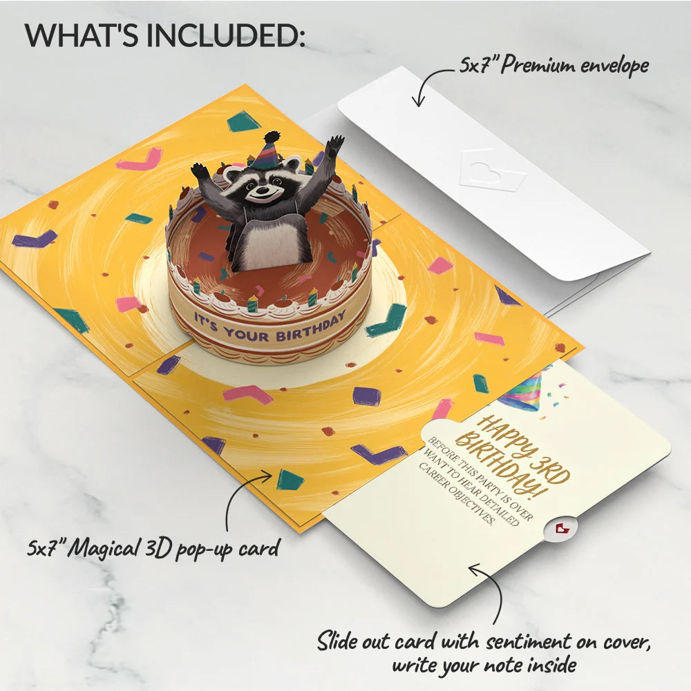 Go Feral Raccoon 3rd Birthday Pop-Up Card and Career Objectives Sentiment Set