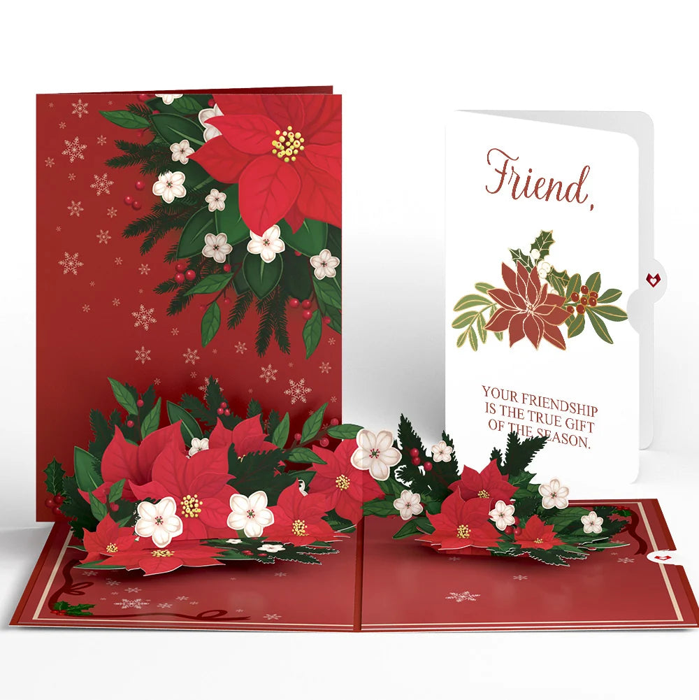 Poinsettia & Pine Christmas Pop-Up Card and Sentiment Set for Friend