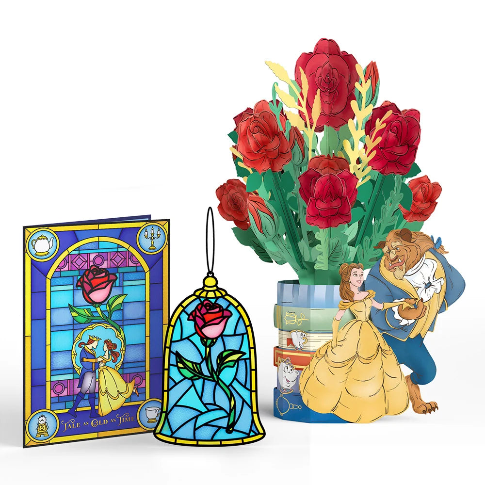 Disney’s Beauty and the Beast Suncatcher Card & Flower Buds Bouquet Bundle
