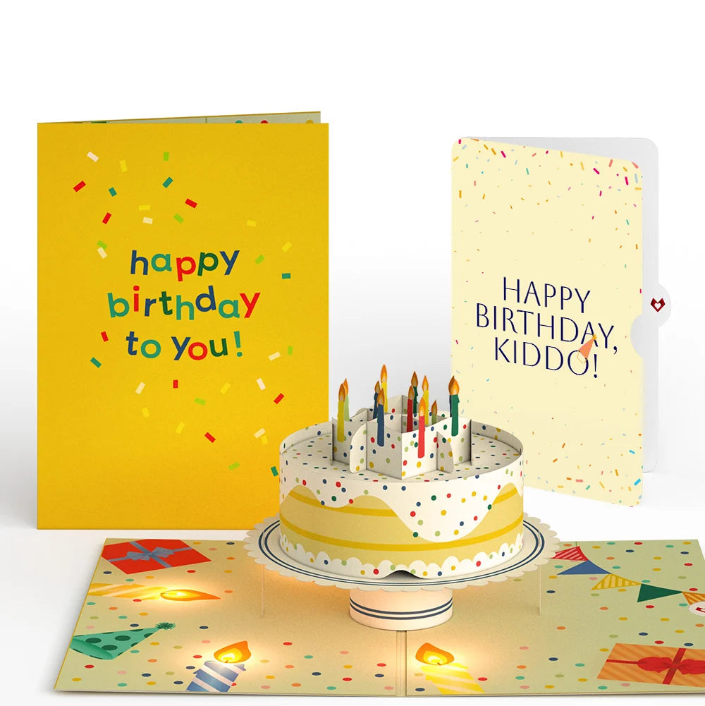 Happy Birthday Confetti Cake Music and Lights Pop-Up Card and Sentiment Set for Kid