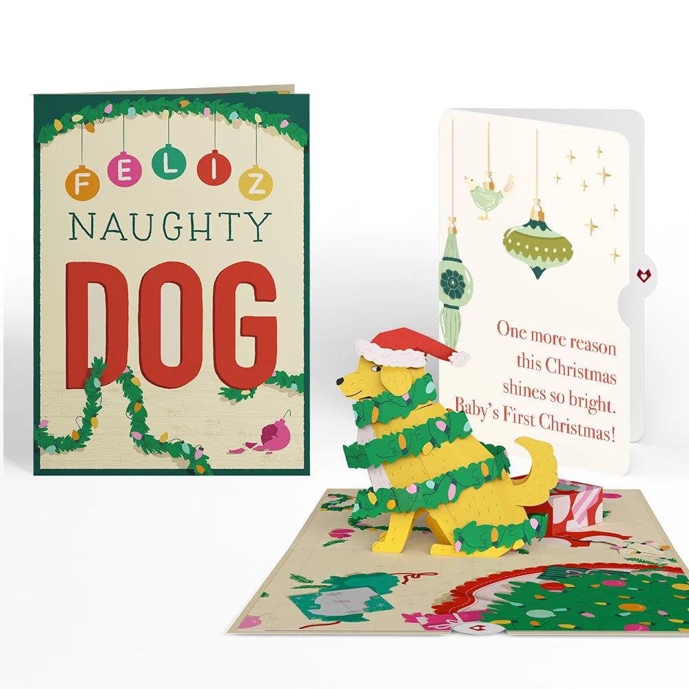 Feliz Naughty Dog Christmas Pop-Up Card and Sentiment Set for Baby