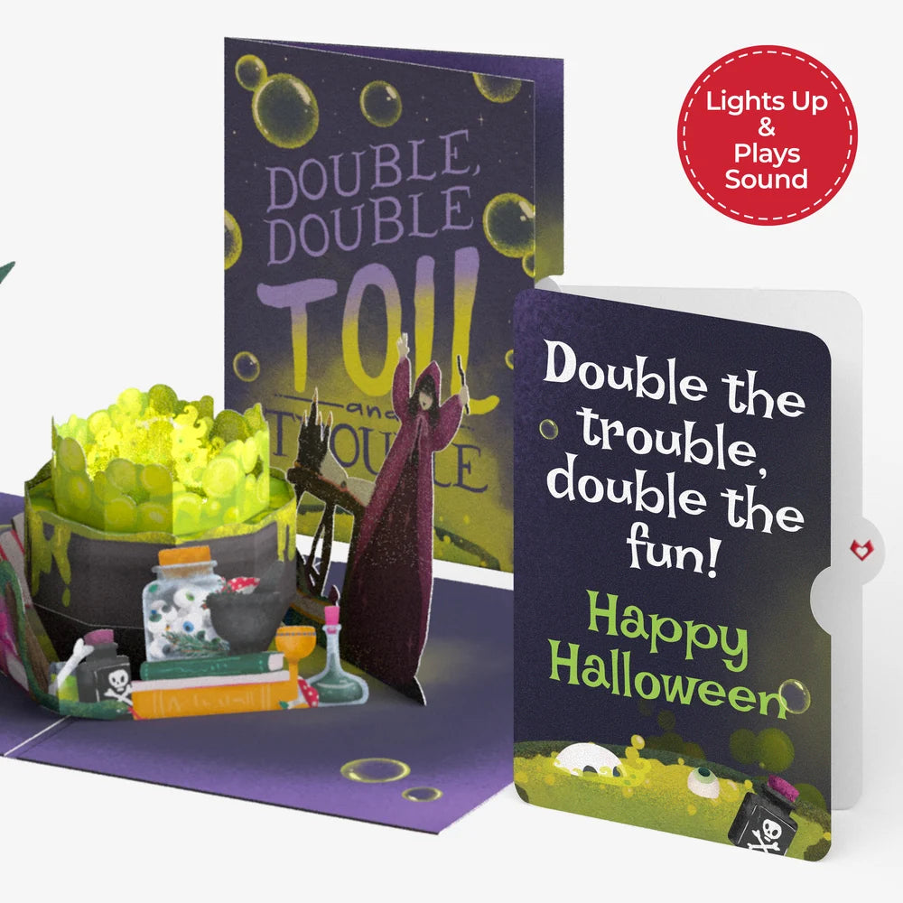 Toil and Trouble Halloween Cauldron Music and Lights Pop-Up Card and Double the Trouble Sentiment Set