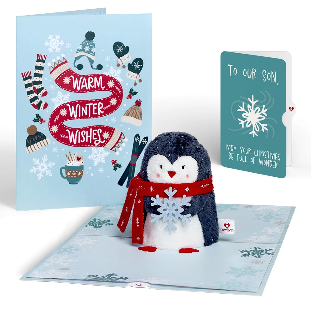 'Warm Winter Wishes' Holiday Penguin Plushpop Card and Sentiment Set for Son