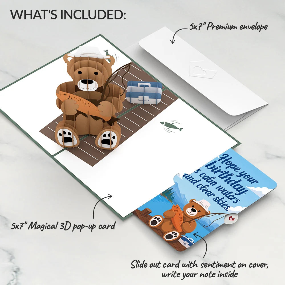 Fishing Bear Birthday Pop-Up Card and Calm Waters Sentiment Set
