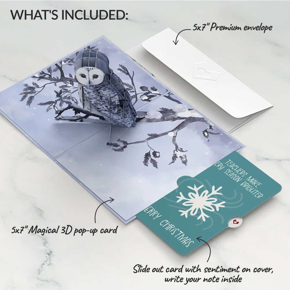Snowy Owl Christmas Pop-Up Card and Sentiment Set for Teacher