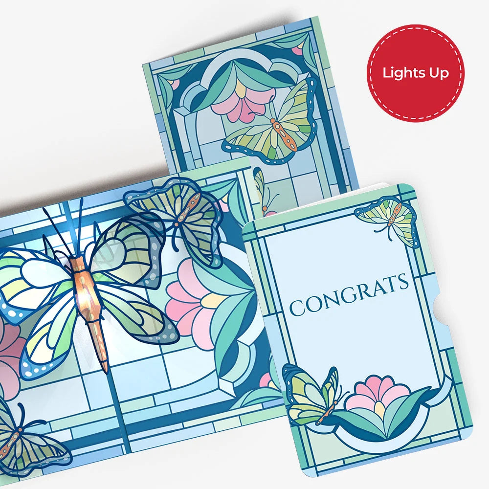 Stained Glass Butterfly Congratulations Light-Up Pop-Up Card and Sentiment Set