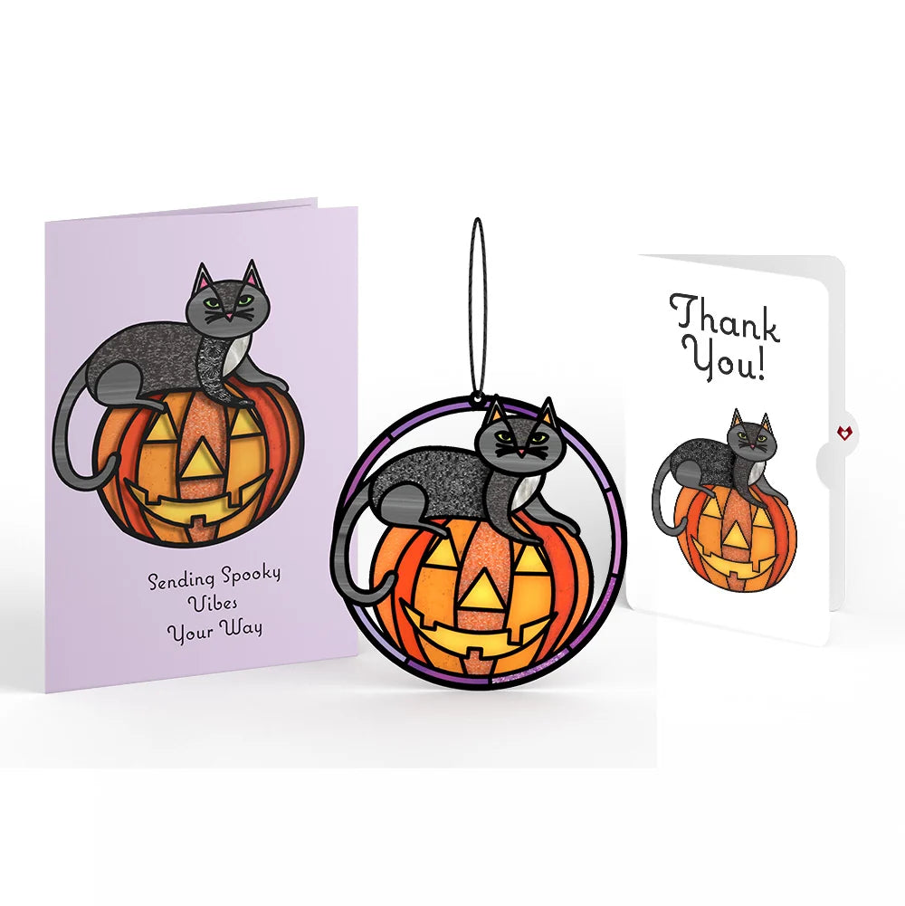 Spooky Vibes Halloween Cat Suncatcher Card and Thank You Sentiment Set