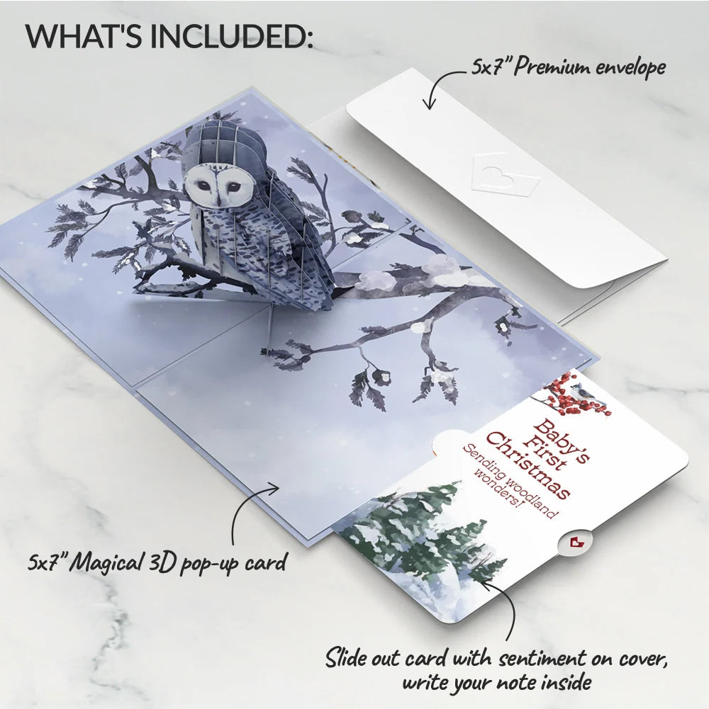 Snowy Owl First Christmas Pop-Up Card and Sentiment Set for Baby