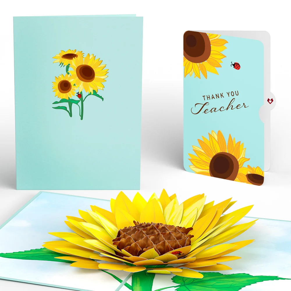 Sunflower Bloom Thank You Pop-Up Card and Sentiment Set for Teacher