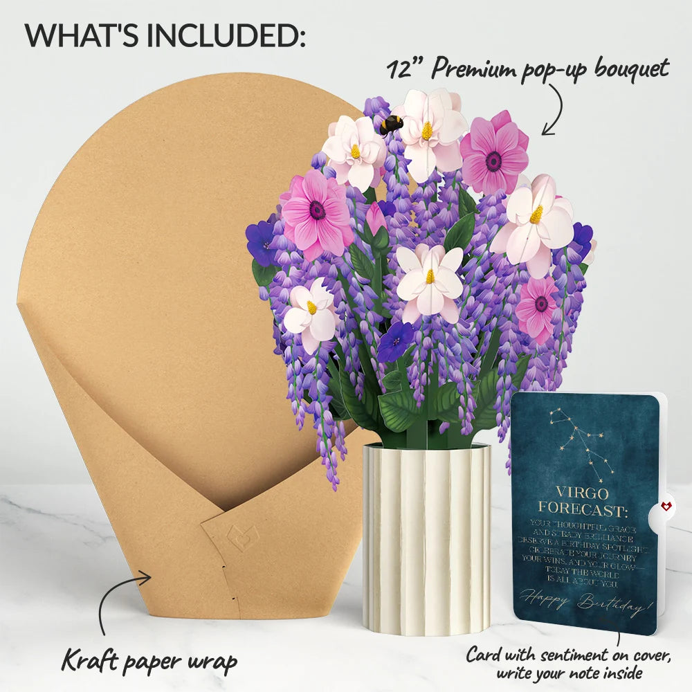Wisteria Birthday Bouquet and Virgo Zodiac Sentiment Set