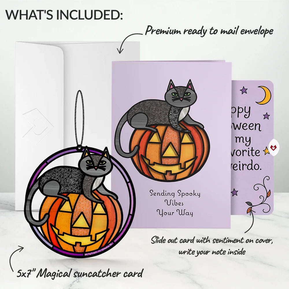 Spooky Vibes Halloween Cat Suncatcher Card and Favorite Weirdo Sentiment Set