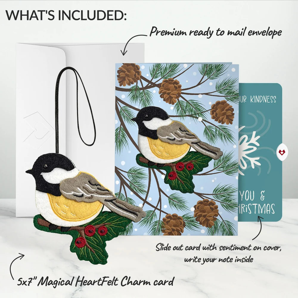 Winter Chickadee HeartFelt Charm Card™ and Snowflake Kindness Christmas Sentiment Set