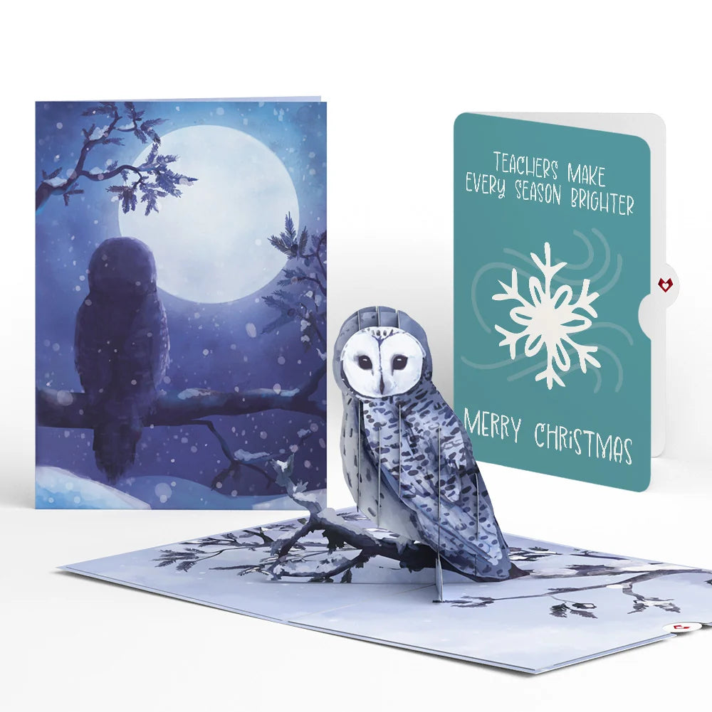 Snowy Owl Christmas Pop-Up Card and Sentiment Set for Teacher