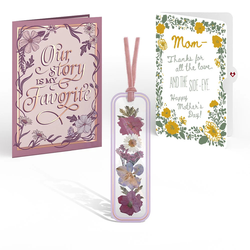 Our Story Mother’s Day Petal Pressed™ Bookmark Card and Golden Wildflower Frame Sentiment Set for Mom
